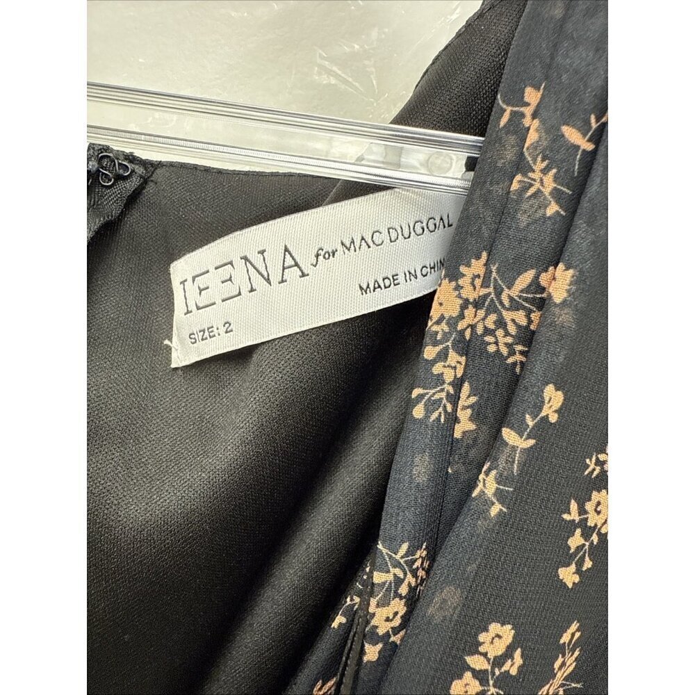 New Mac Duggal Size 2 Black Floral 55431 Peasant Maxi Dress Flowy Cottagecore - Picture 13 of 13